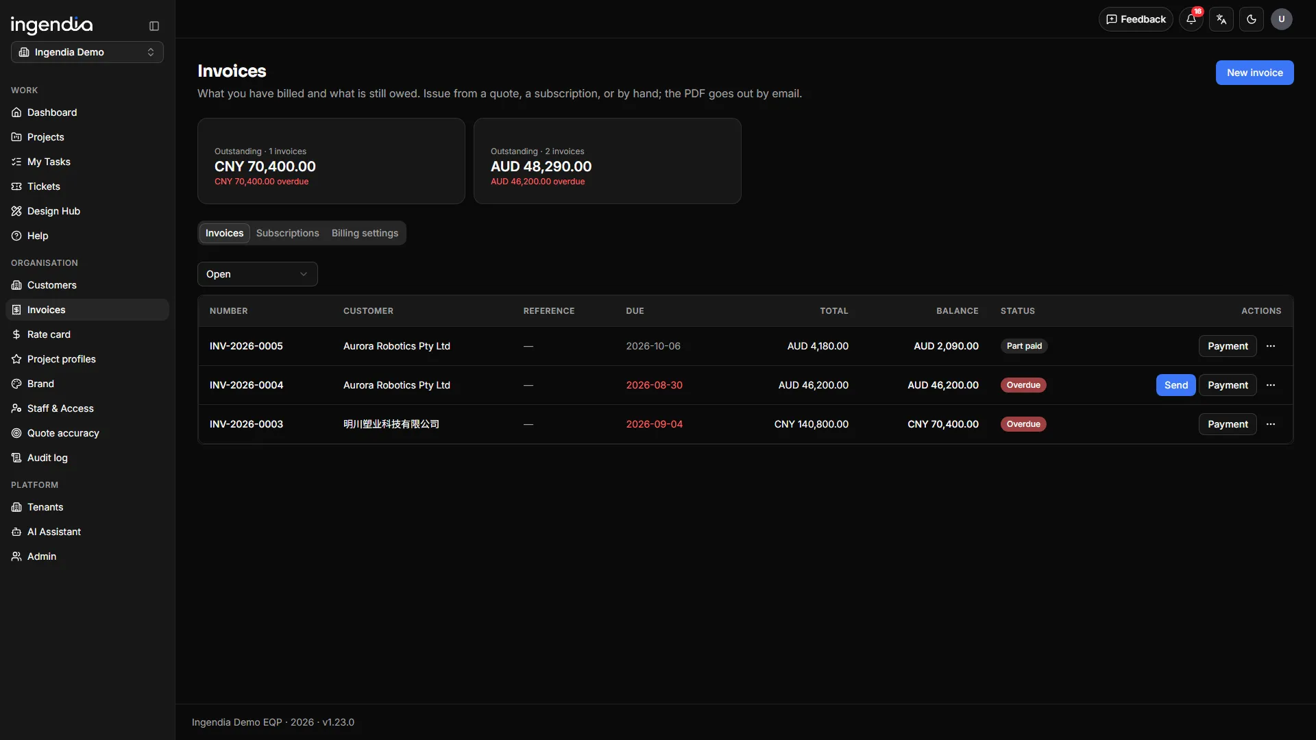 Invoices, from the quote they came from