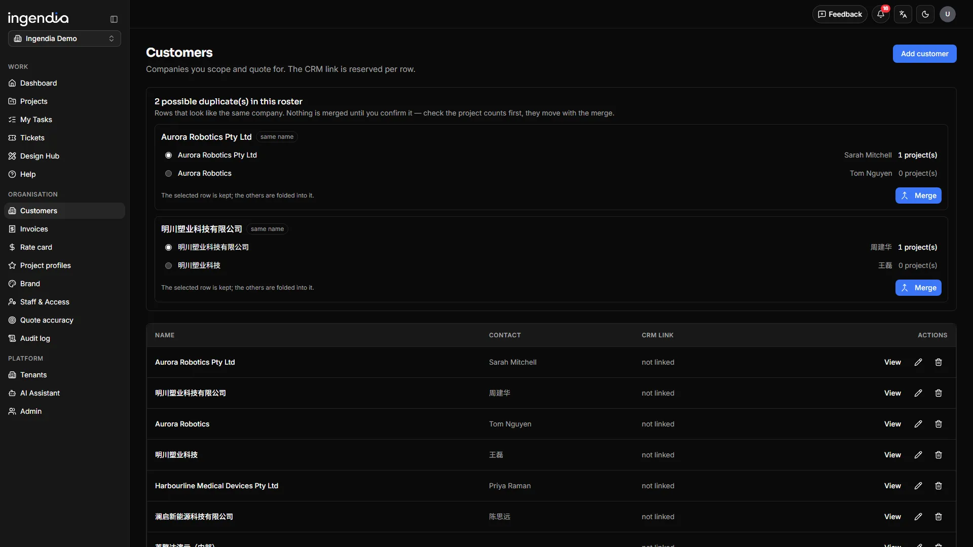 The customer roster